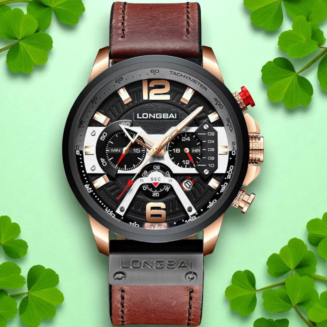 Men's Watch Trendy Business Sports Waterproof Multifunctional Calendar Large Dial Leather Strap Six-Hand Quartz Watch