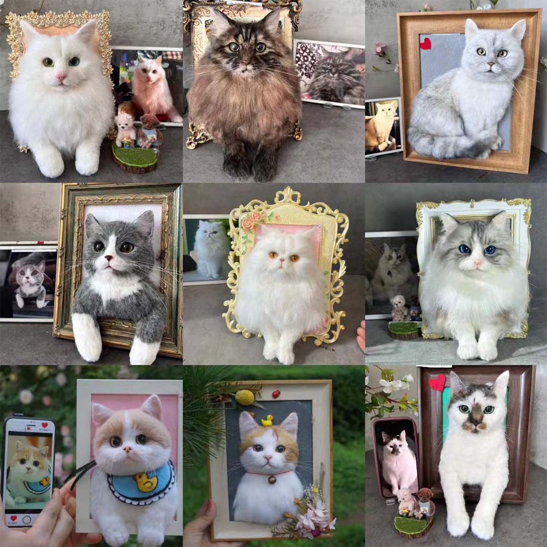 Custom Framed Wool Felt Pet Figurine