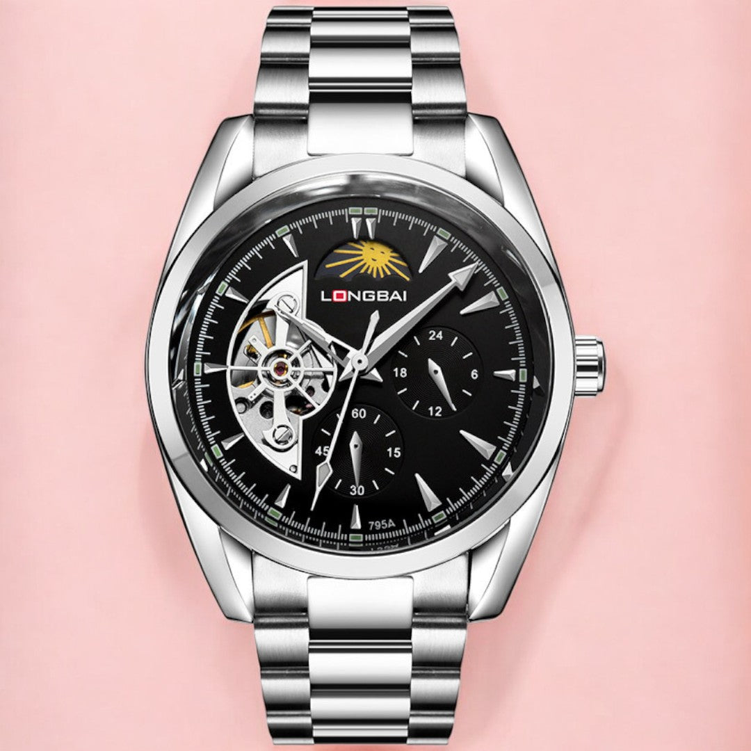 Men's Fully Automatic Mechanical Watch Tourbillon Fashion Hollow Dial Steel Band Watch