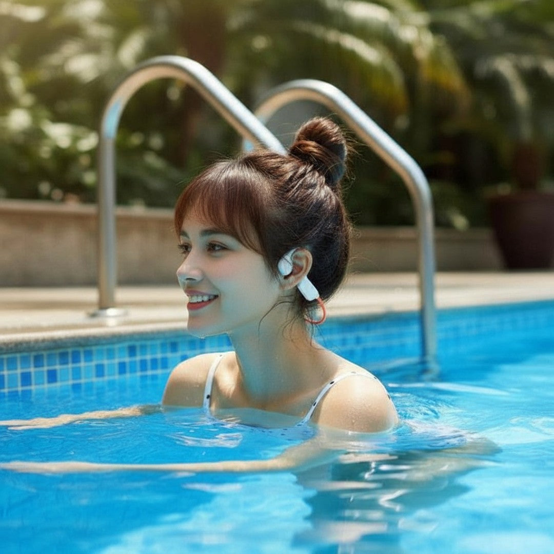 Bone Conduction Bluetooth Truly Waterproof IPX8Headphone Strap32g Long battery life earphones for listening to music without a phone, suitable for sports like running and swimming