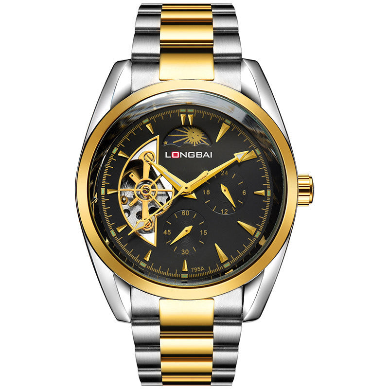 Men's Fully Automatic Mechanical Watch Tourbillon Hot-Selling Fashion Hollow Dial Steel Band Watch