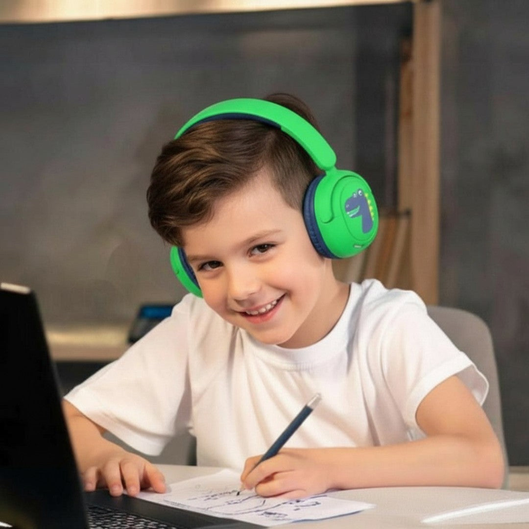 Bluetooth Kids Headphones, Wireless Headphones for Kid with Mic, 75/85/94dB Volume Limited, Includes 3.5mm Aux Cord, Foldable Dinosaur Teens Headset for School, Home, Travel, Tablet