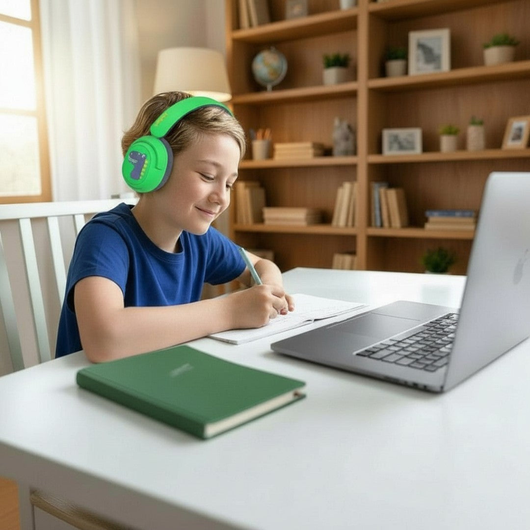 Bluetooth Kids Headphones, Wireless Headphones for Kid with Mic, 75/85/94dB Volume Limited, Includes 3.5mm Aux Cord, Foldable Dinosaur Teens Headset for School, Home, Travel, Tablet