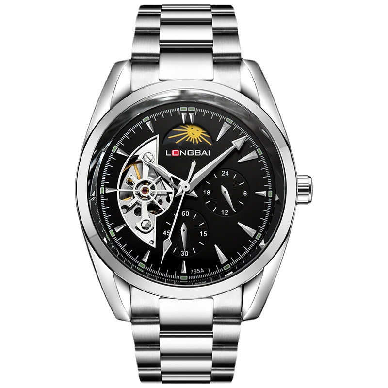 Men's Fully Automatic Mechanical Watch Tourbillon Hot-Selling Fashion Hollow Dial Steel Band Watch