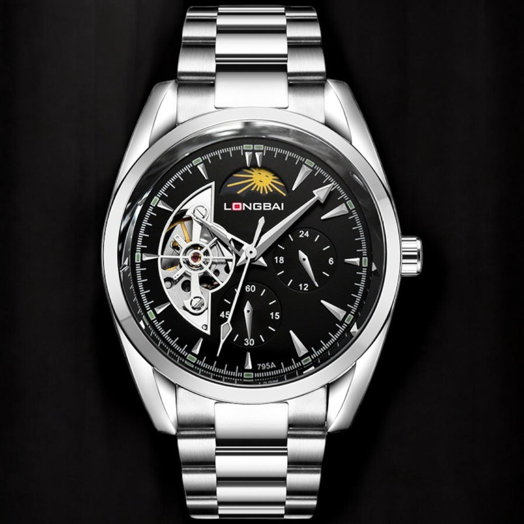 Men's Fully Automatic Mechanical Watch Tourbillon Hot-Selling Fashion Hollow Dial Steel Band Watch