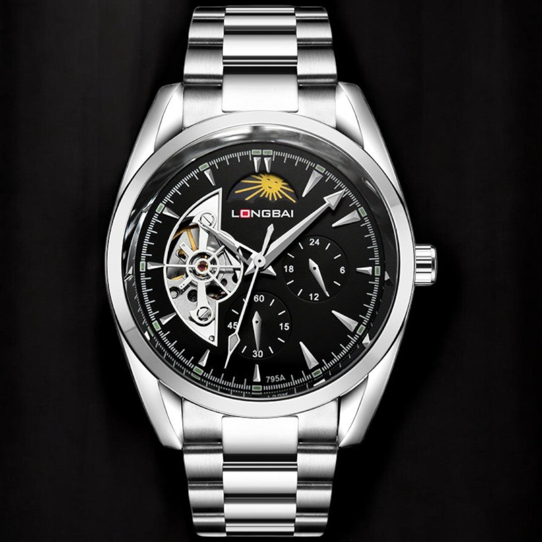 Men's Fully Automatic Mechanical Watch Tourbillon Hot-Selling Fashion Hollow Dial Steel Band Watch