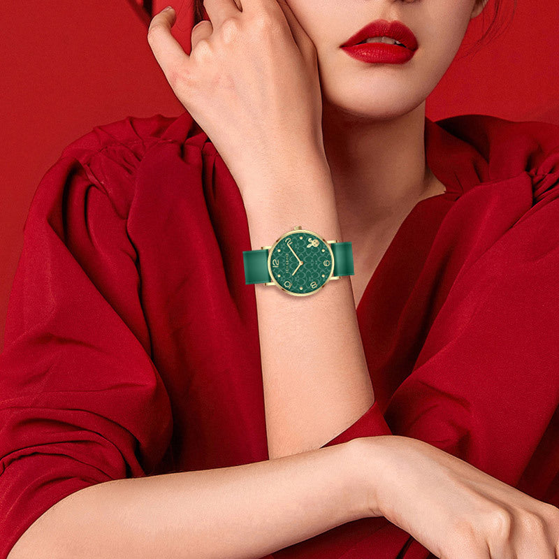 Fashionable Waterproof Green Red Pink Wristwatch Light Luxury Women's Quartz Watch