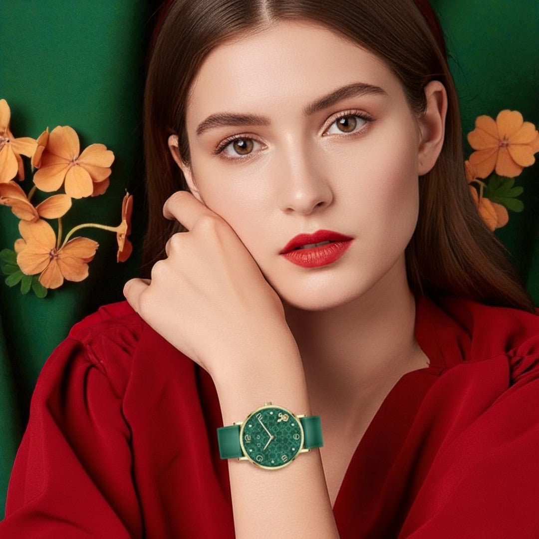 Fashionable Waterproof Green Red Pink Wristwatch Light Luxury Women's Quartz Watch