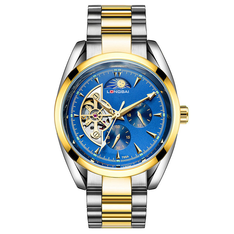 Men's Fully Automatic Mechanical Watch Tourbillon Hot-Selling Fashion Hollow Dial Steel Band Watch