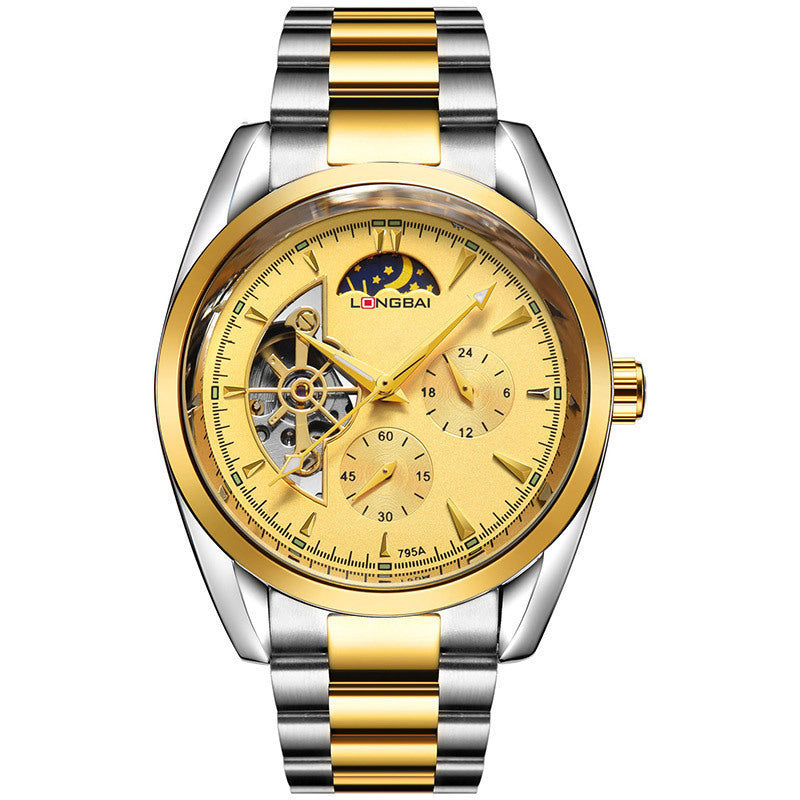Men's Fully Automatic Mechanical Watch Tourbillon Hot-Selling Fashion Hollow Dial Steel Band Watch
