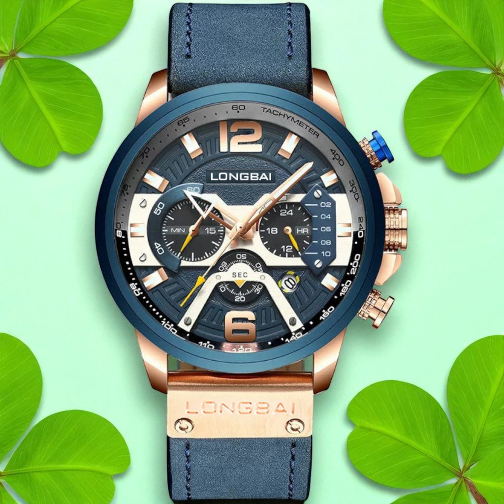 Men's Watch Trendy Business Sports Waterproof Multifunctional Calendar Large Dial Leather Strap Six-Hand Quartz Watch