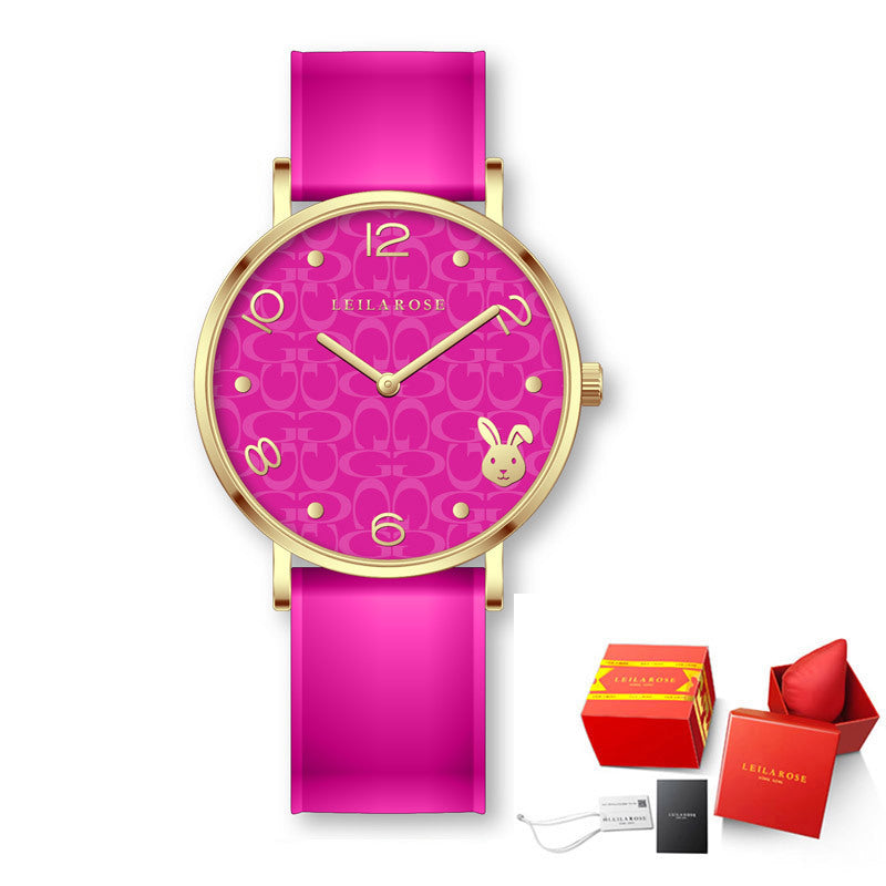 Fashionable Waterproof Green Red Pink Wristwatch Light Luxury Women's Quartz Watch