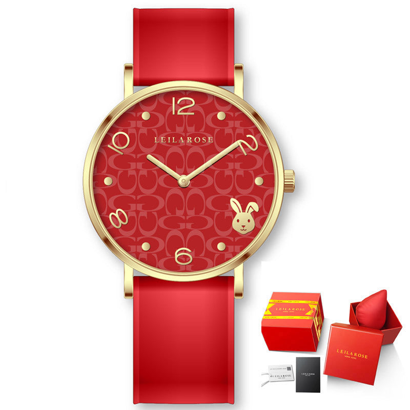 Fashionable Waterproof Green Red Pink Wristwatch Light Luxury Women's Quartz Watch