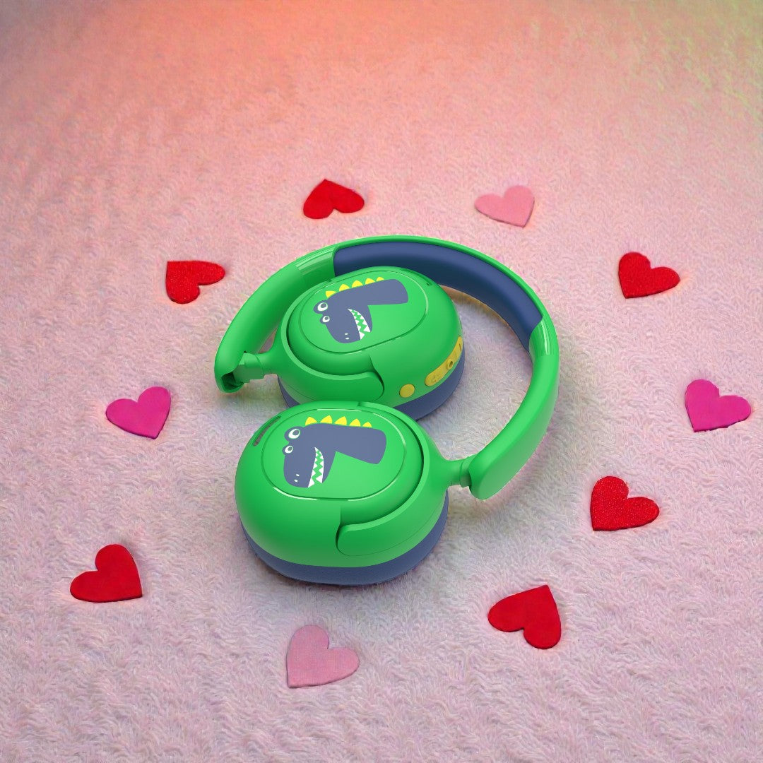 Bluetooth Kids Headphones, Wireless Headphones for Kid with Mic, 75/85/94dB Volume Limited, Includes 3.5mm Aux Cord, Foldable Dinosaur Teens Headset for School, Home, Travel, Tablet