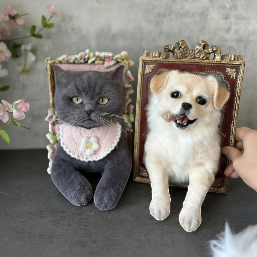 Custom Framed Wool Felt Pet Figurine