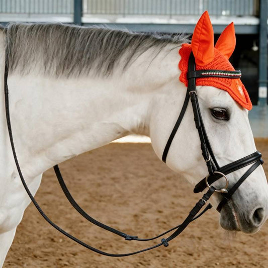 Premium Leather Horse Bridle & Reins Set, Crystal Trim, Anti‑Rub Padded Headstall, Non‑Slip Rubber Grip Reins