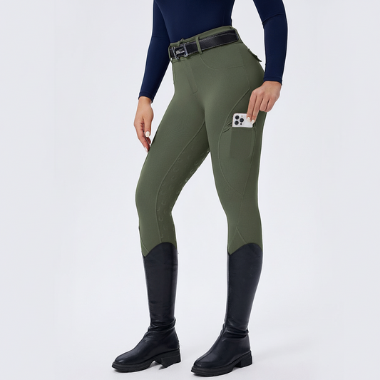 Women’s Full Seat Horseshoe Silicone Grip Riding Breeches, Zipper Fly Quick Dry Stretch Equestrian Pants with Pockets