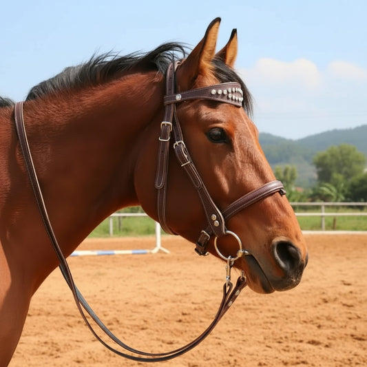 Adjustable Crystal Studded Leather Bridle Set, Includes Reins & Bit