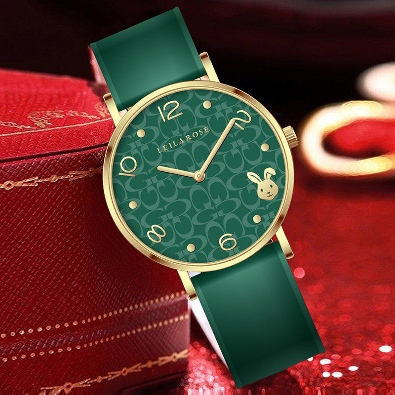 Fashionable Waterproof Green Red Pink Wristwatch Light Luxury Women's Quartz Watch