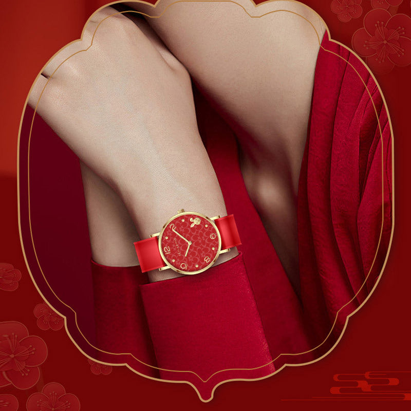 Fashionable Waterproof Green Red Pink Wristwatch Light Luxury Women's Quartz Watch