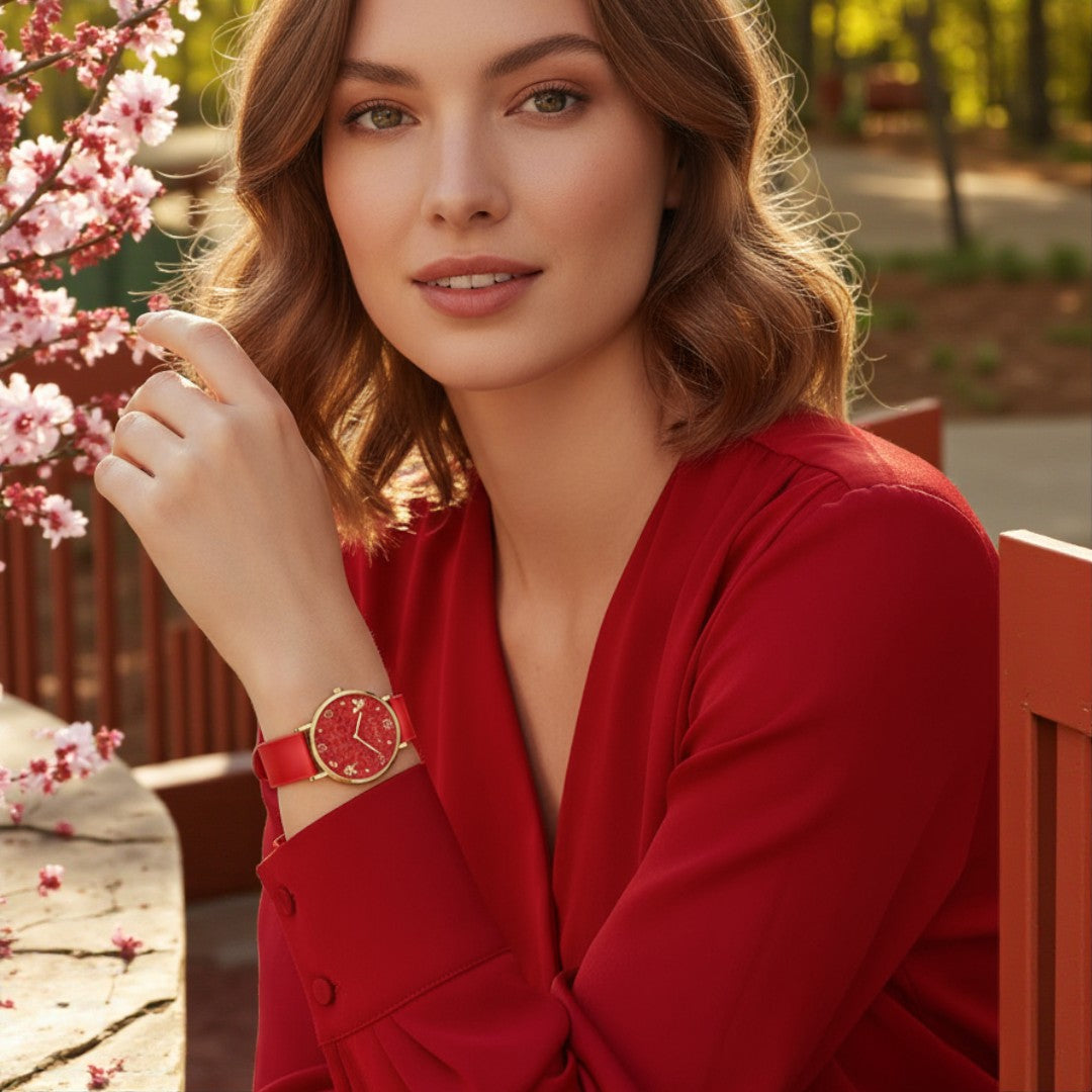 Fashionable Waterproof Green Red Pink Wristwatch Light Luxury Women's Quartz Watch