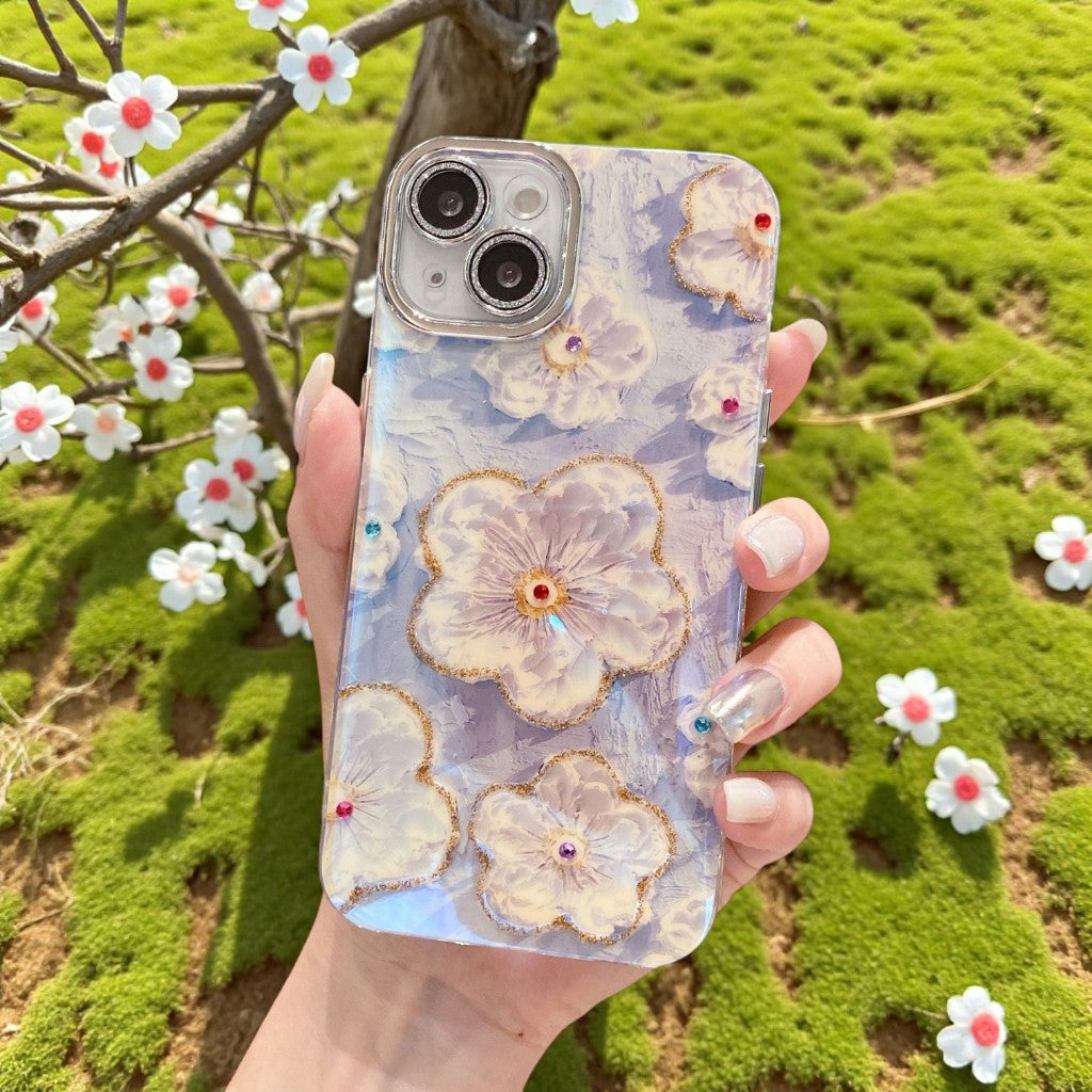 Applicable iphone15/14/13/12Mobile Phone Case Flower Rhinestone Oil Painting Wind Shockproof Heat Dissipation Anti-abrasion Anti-drop Anti-fingerprint Phone Case