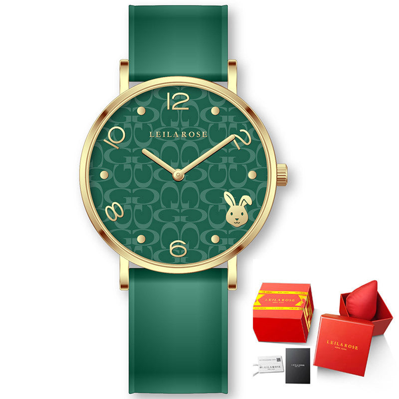 Fashionable Waterproof Green Red Pink Wristwatch Light Luxury Women's Quartz Watch
