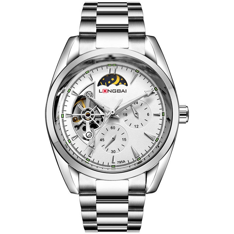 Men's Fully Automatic Mechanical Watch Tourbillon Hot-Selling Fashion Hollow Dial Steel Band Watch