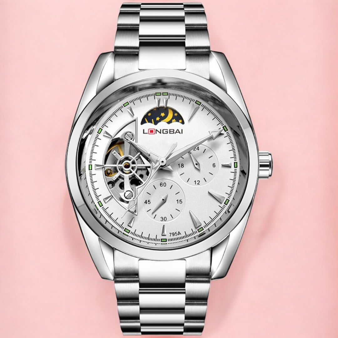 Men's Fully Automatic Mechanical Watch Tourbillon Hot-Selling Fashion Hollow Dial Steel Band Watch