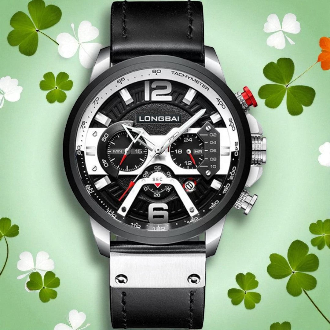 Men's Watch Trendy Business Sports Waterproof Multifunctional Calendar Large Dial Leather Strap Six-Hand Quartz Watch