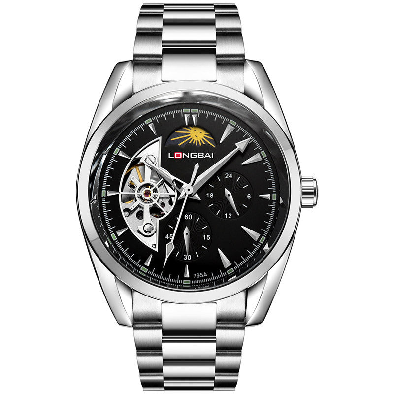 Men's Fully Automatic Mechanical Watch Tourbillon Hot-Selling Fashion Hollow Dial Steel Band Watch