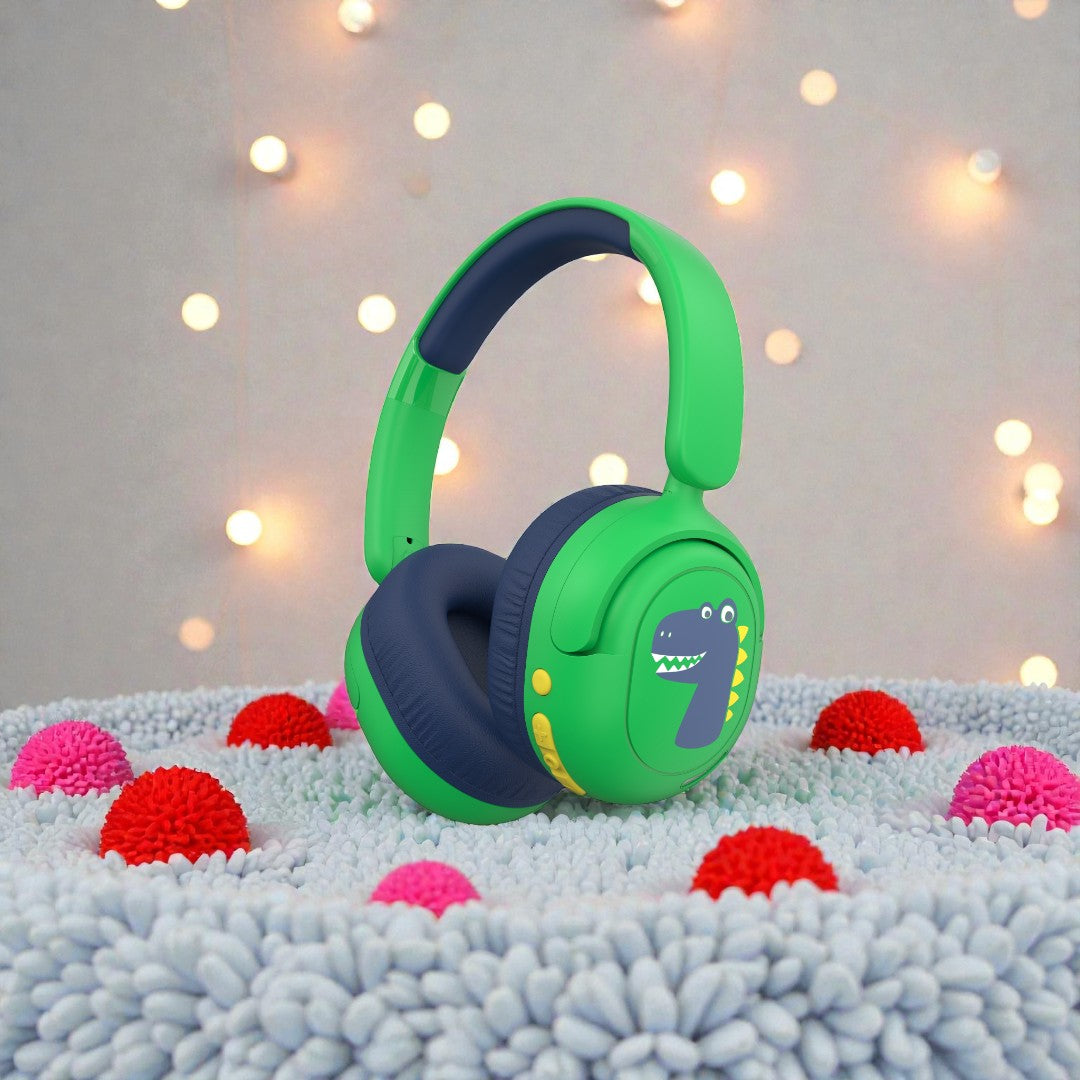 Bluetooth Kids Headphones, Wireless Headphones for Kid with Mic, 75/85/94dB Volume Limited, Includes 3.5mm Aux Cord, Foldable Dinosaur Teens Headset for School, Home, Travel, Tablet