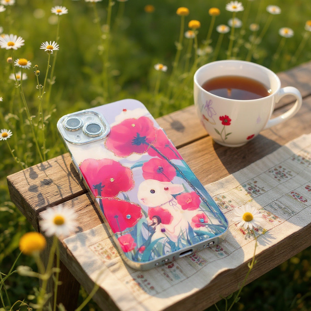 Applicable iphone15/14/13/12Mobile Phone Case Flower Rhinestone Oil Painting Wind Shockproof Heat Dissipation Anti-abrasion Anti-drop Anti-fingerprint Phone Case