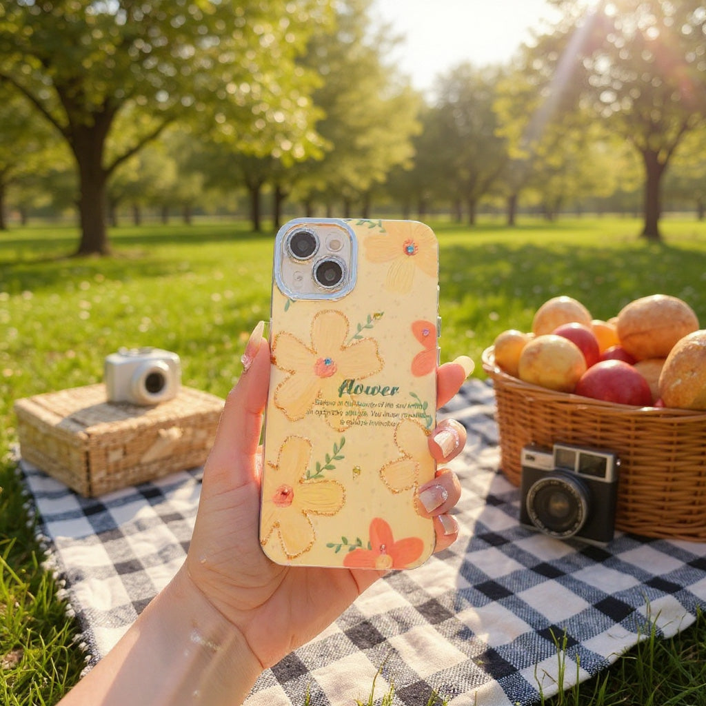 Applicable iphone15/14/13/12Mobile Phone Case Flower Rhinestone Oil Painting Wind Shockproof Heat Dissipation Anti-abrasion Anti-drop Anti-fingerprint Phone Case