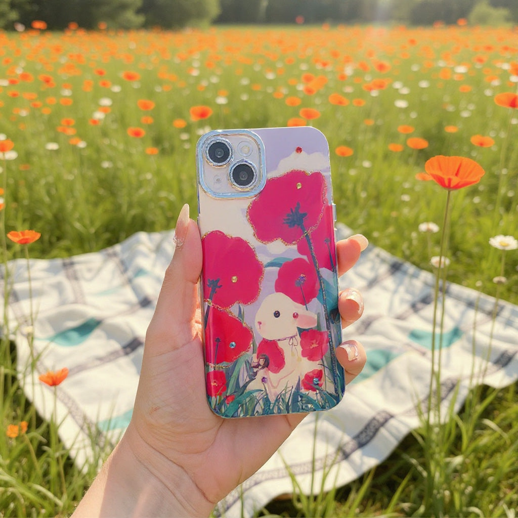 Applicable iphone15/14/13/12Mobile Phone Case Flower Rhinestone Oil Painting Wind Shockproof Heat Dissipation Anti-abrasion Anti-drop Anti-fingerprint Phone Case