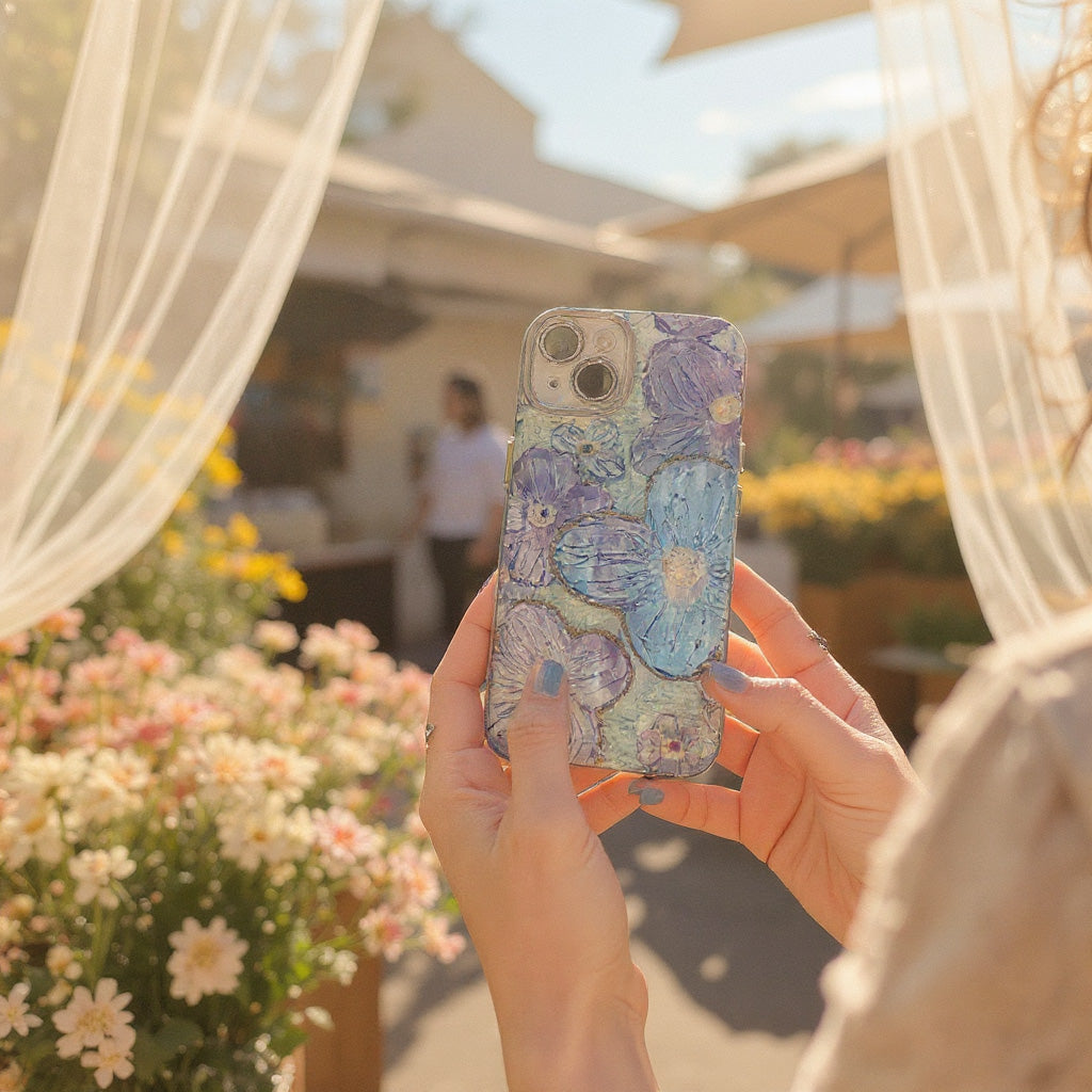 Applicable iphone15/14/13/12Mobile Phone Case Flower Rhinestone Oil Painting Wind Shockproof Heat Dissipation Anti-abrasion Anti-drop Anti-fingerprint Phone Case