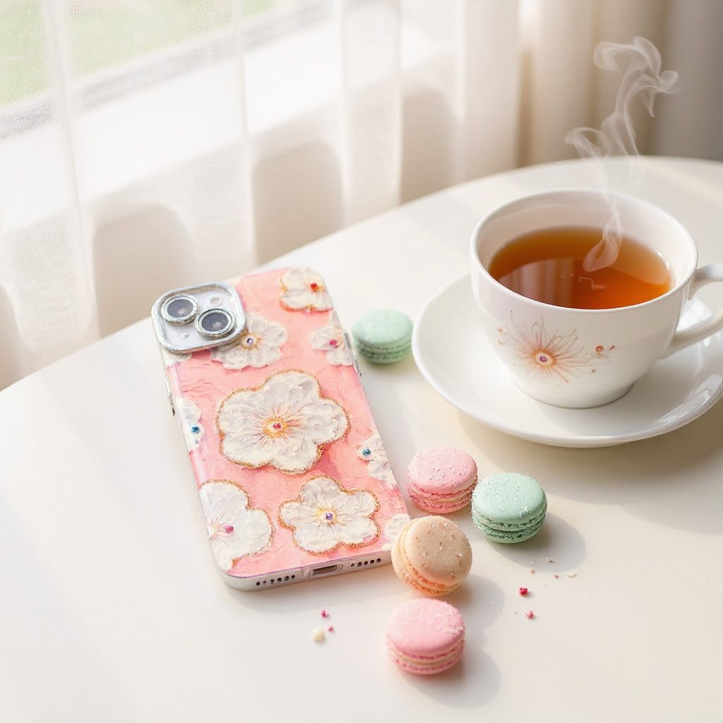 Applicable iphone15/14/13/12Mobile Phone Case Flower Rhinestone Oil Painting Wind Shockproof Heat Dissipation Anti-abrasion Anti-drop Anti-fingerprint Phone Case