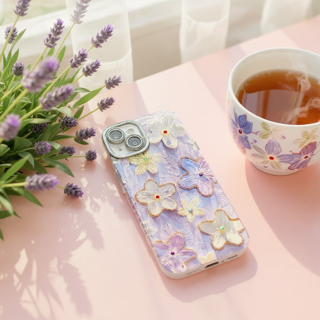 Applicable iphone15/14/13/12Mobile Phone Case Flower Rhinestone Oil Painting Wind Shockproof Heat Dissipation Anti-abrasion Anti-drop Anti-fingerprint Phone Case